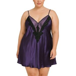 Cacique Satin Sleep Slip Dress Lingerie Chemise Purple Nighty Plus Size 18/20